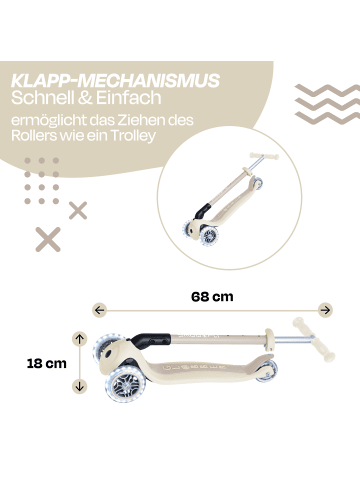 GLOBBER Scooter PRIMO FOLDABLE LIGHTS ECO Roller in kokos weiß, mit Leuchtrollen