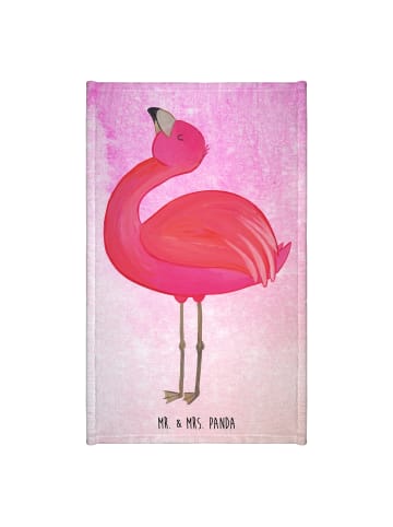 Mr. & Mrs. Panda Gästehandtuch Flamingo Stolz ohne Spruch in Aquarell Pink