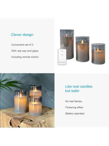 Intirilife 3x Kerzen flammenlose LED Kerzen in Grau