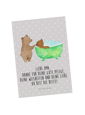 Mr. & Mrs. Panda Postkarte Oma Baden mit Spruch in Grau Pastell
