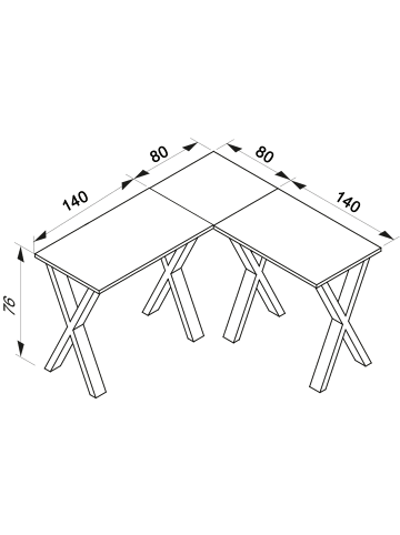 VCM  X Schreibtisch Eckschreibtisch L Form 220x220x80 in Silber / Weiß