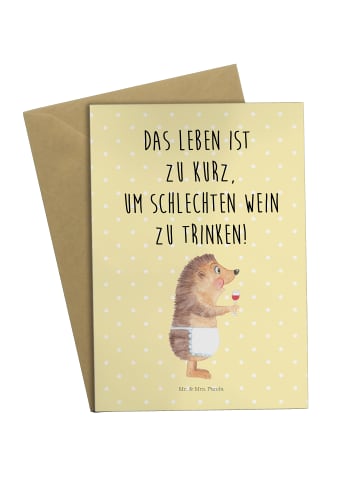 Mr. & Mrs. Panda Klappkarte Igel Wein mit Spruch in Gelb Pastell