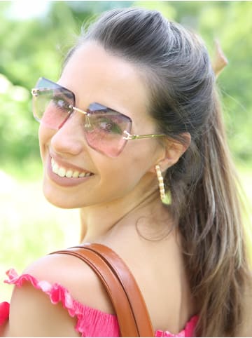styleBREAKER Rechteckige Sonnenbrille in Gold/Grau-Apricot Verlauf