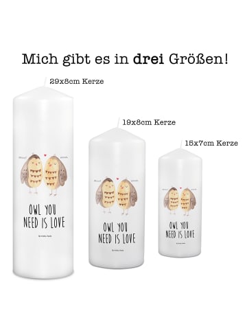 Mr. & Mrs. Panda Wachskerze Eulen Liebe mit Spruch in Weiß
