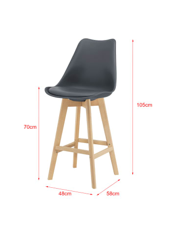 en.casa 6er-Set Barstuhl Lublin in Grau (H)105cm (B)48cm (T)58cm