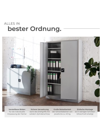 tectake Aktenschrank  140 x 90 x 40 cm, grau