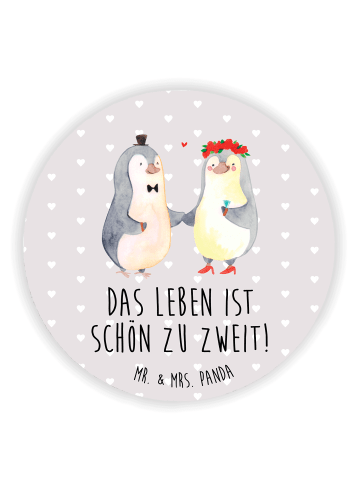 Mr. & Mrs. Panda Rund Magnet Pinguin Heirat mit Spruch in Grau Pastell