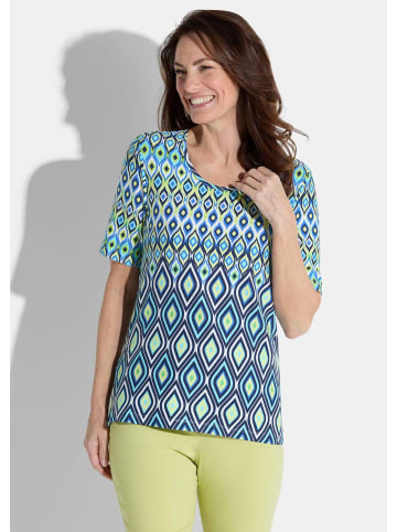GOLDNER Shirt in blau / hellgrün / weiß / gemustert