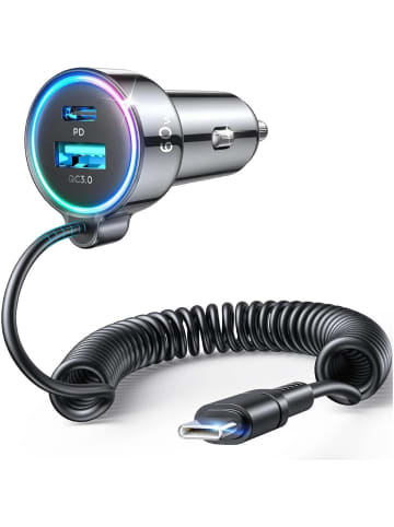 COFI 1453 3-in-1-Schnellladegerät fürs Auto mit USB-Typ-C-Kabel, 1,6 m, 60 W in Schwarz