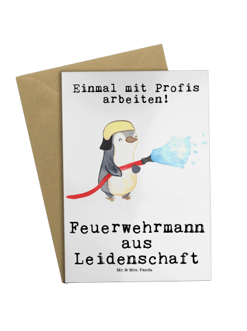 Mr. & Mrs. Panda Grußkarte Feuerwehrmann Leidenschaft mit Spruch in Weiß