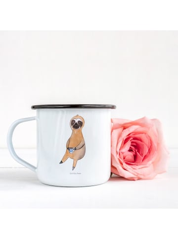 Mr. & Mrs. Panda XL Emaille Tasse Faultier Kaffee ohne Spruch in Weiß