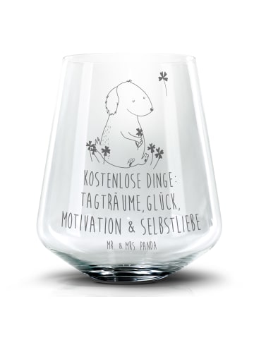 Mr. & Mrs. Panda Blümchentail Glas Hund Kleeblatt mit Spruch in Transparent