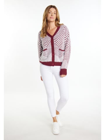 usha WHITE LABEL Cardigan in Dunkelkirschrot Weiss