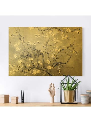 WALLART Leinwandbild Gold - Vincent van Gogh - Mandelblüte schwarzweiß in Grau