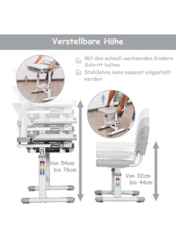 COSTWAY Kinderschreibtisch mit Lampe & Stuhl in Grau