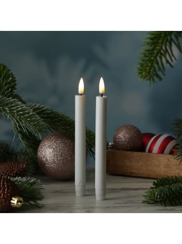 Deluxe Homeart 2x LED Mini Stabkerzen Mia Tafelkerzen Echtwachs H: 14cm in weiß