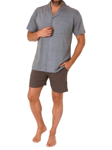 NORMANN kurzarm Schlafanzug Shorty Pyjama zum durchknöpfen - 78279 in dunkelgrau
