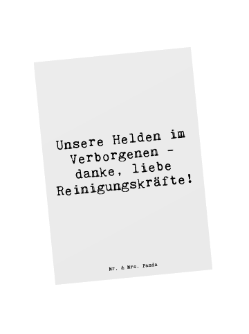 Mr. & Mrs. Panda Postkarte Spruch Reinigungskraft Helden mit Spruch in Weiß