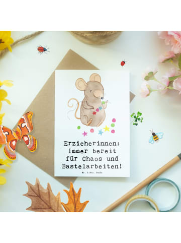 Mr. & Mrs. Panda Grußkarte Erzieherin Chaos mit Spruch in Weiß