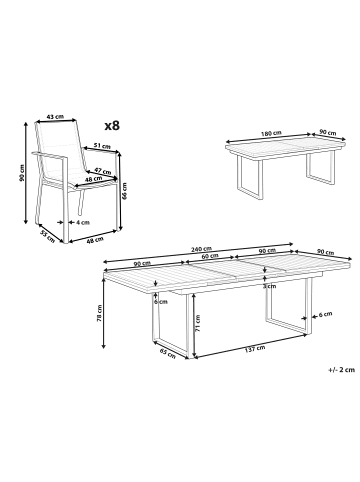Beliani 9-tlg Gartentisch Set VALCANETTO/BUSSETO in Weiß/Grau/Braun