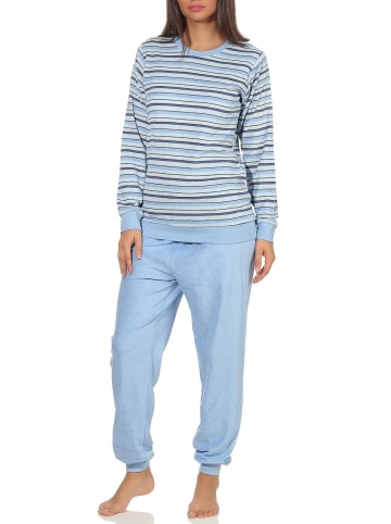 NORMANN Frottee Pyjama Schlafanzug Bündchen Streifen - 49931 in hellblau