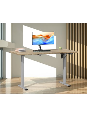 VCM Schreibtisch Lona elektrisch verstellbar 140 x 80 in Silber / Sonoma-Eiche