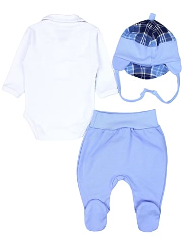 TupTam Baby Body Strampelhose Mütze Bekleidungsset in blau/weiß