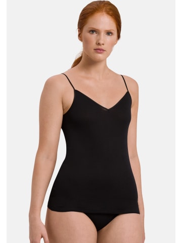 Hanro Spaghetti Top Cotton Seamless in Schwarz / beige
