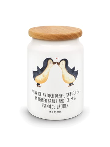 Mr. & Mrs. Panda Keksdose Pinguine Kuss mit Spruch in Weiß