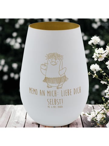Mr. & Mrs. Panda Gold Windlicht Pinguin Kokosnuss mit Spruch in Weiß