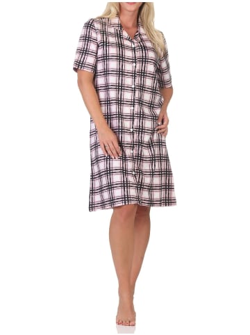 NORMANN Kurzarm Nachthemd Jersey kariert Übergröße 125 214 446 in rosa