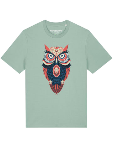 wat? Apparel T-Shirt Colorful Owl in Aloe