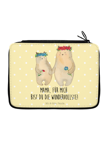 Mr. & Mrs. Panda Federtasche Bären mit Blumenkranz mit Spruch in Gelb Pastell