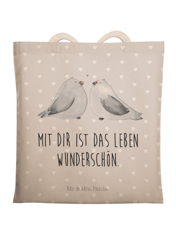 Mr. & Mrs. Panda Einkaufstasche Turteltauben Liebe mit Spruch in Grau Pastell