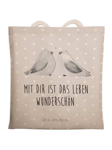 Mr. & Mrs. Panda Umhängetasche Turteltauben Liebe mit Spruch in Grau Pastell