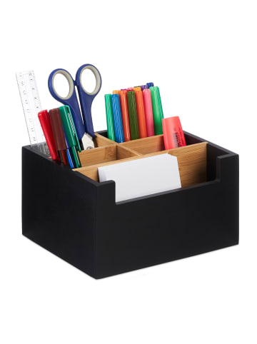 relaxdays Schreibtisch Organizer in Schwarz/ Natur - (B)18 x (H)9,5 x (T)15 cm