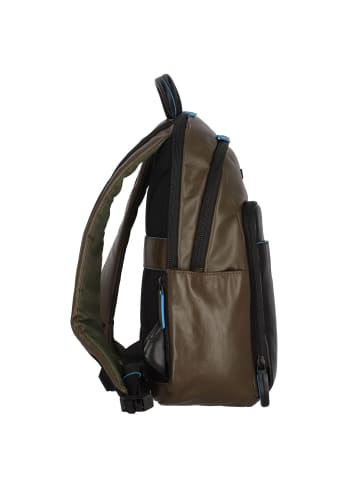 Piquadro Blue Square Revamp Rucksack RFID Leder 39 cm Laptopfach in greenblack