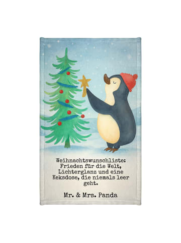 Mr. & Mrs. Panda Gästetuch Pinguin Weihnachtsbaum Design mit Spruch in Weiß