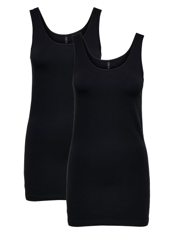 ONLY Long Tank Top 2-er Stück Pack Basic Shirt Set ONLLIVE in Schwarz-Schwarz