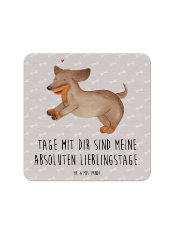Mr. & Mrs. Panda Tischuntersetzer Hund Dackel mit Spruch in Grau Pastell