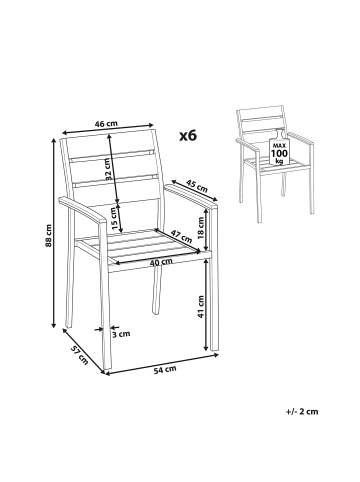 Beliani 6er-Set Gartenstuhl VERNIO in Braun/Schwarz