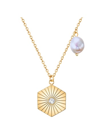 Valero Pearls Halskette aus Edelstahl mit Preciosa und Süßwasser-Zuchtperle in gelbgold