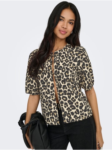 ONLY Kurzarm Bluse Rundhalsausschnitt Zierschleife in Braun