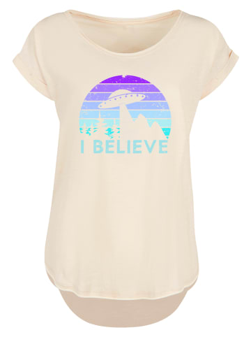 F4NT4STIC Long Cut T-Shirt I BELIEVE UFO Alien Raumschiff Retro in Whitesand