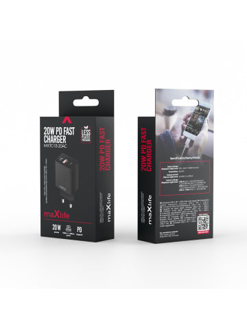 maXlife Maxlife MXTC-13-20AC PD QC Ladegerät 1x USB-C 1x USB 20W schwarz