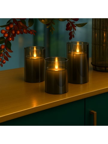 relaxdays 3 x LED Kerzen in Grau