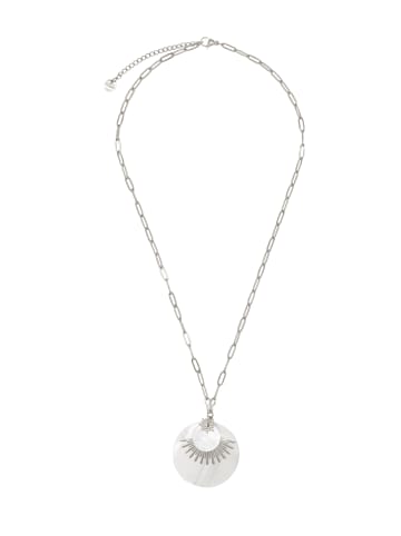 enflame Halskette Perl Plättchen Edelstahl Necklace Sonnen Anhänger in Silber