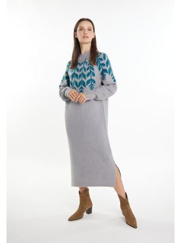 Usha Damen Maxi Strickkleid in Grau Mehrfarbig