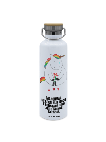 Mr. & Mrs. Panda Trinkflasche Einhorn Traurig mit Spruch in Weiß