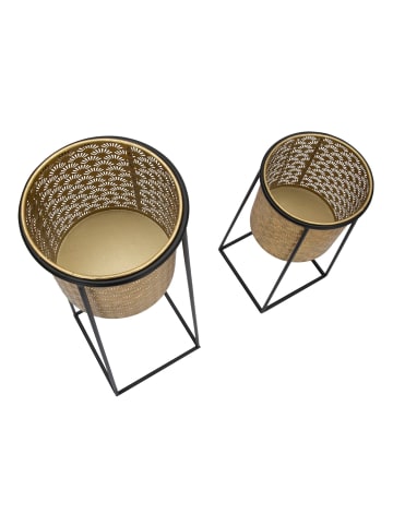 Mauro Ferretti Set aus 2 gold-schwarzen Metall-Pflanztöpfen, Ø 26 x 70 cm und 23 x 45 cm